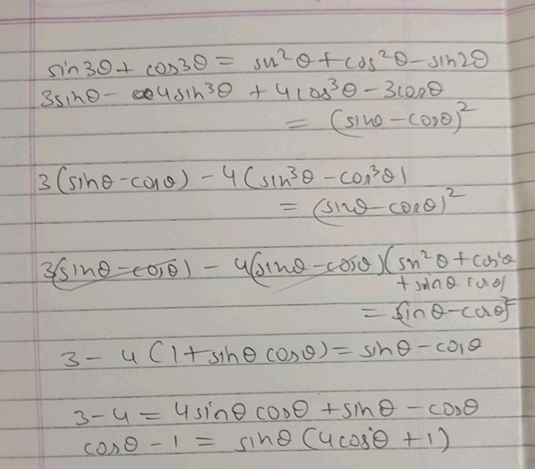 3. For the equation ( sin 3 theta + cos 3 theta = 1 - sin 2 theta ) (A ...